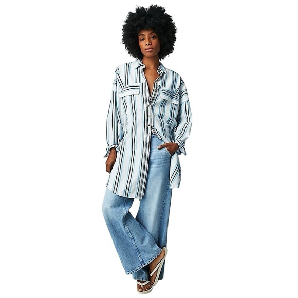 WE THE FREE Poppy Stripe Oversized Long Sleeve Button Down Shirt - Picture 1 of 11